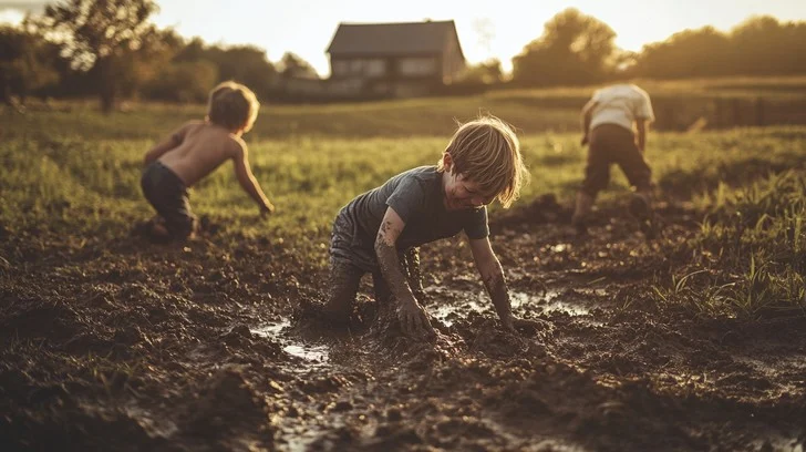 kids playing outdoors stockcake
